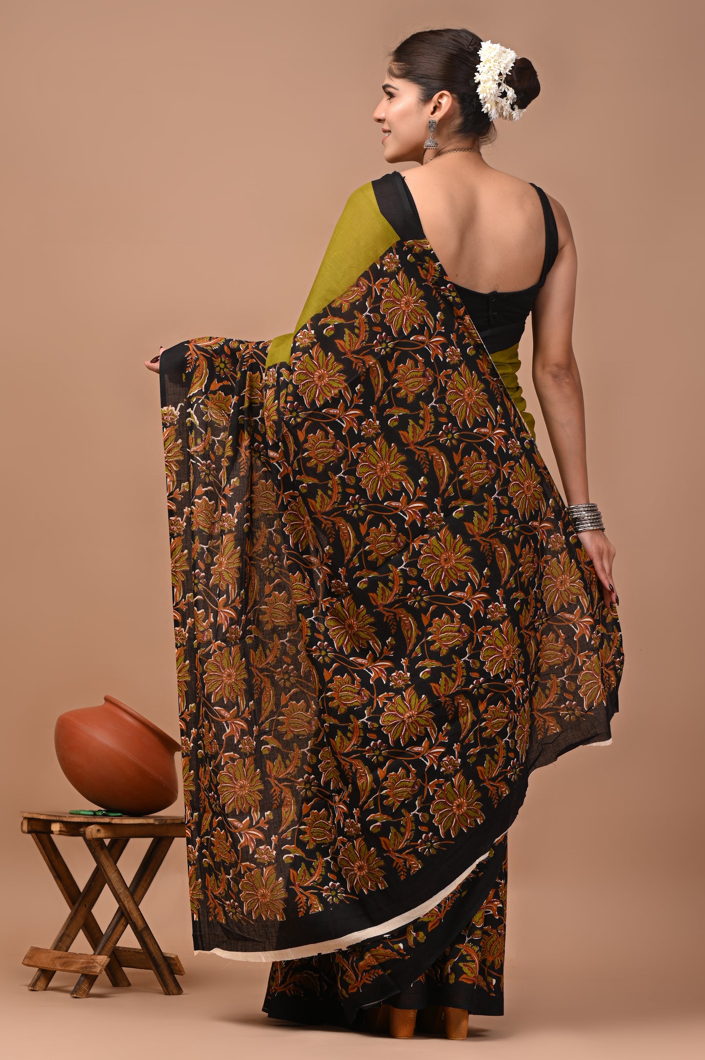 Ajrakh โ Olive Floral Bloom
