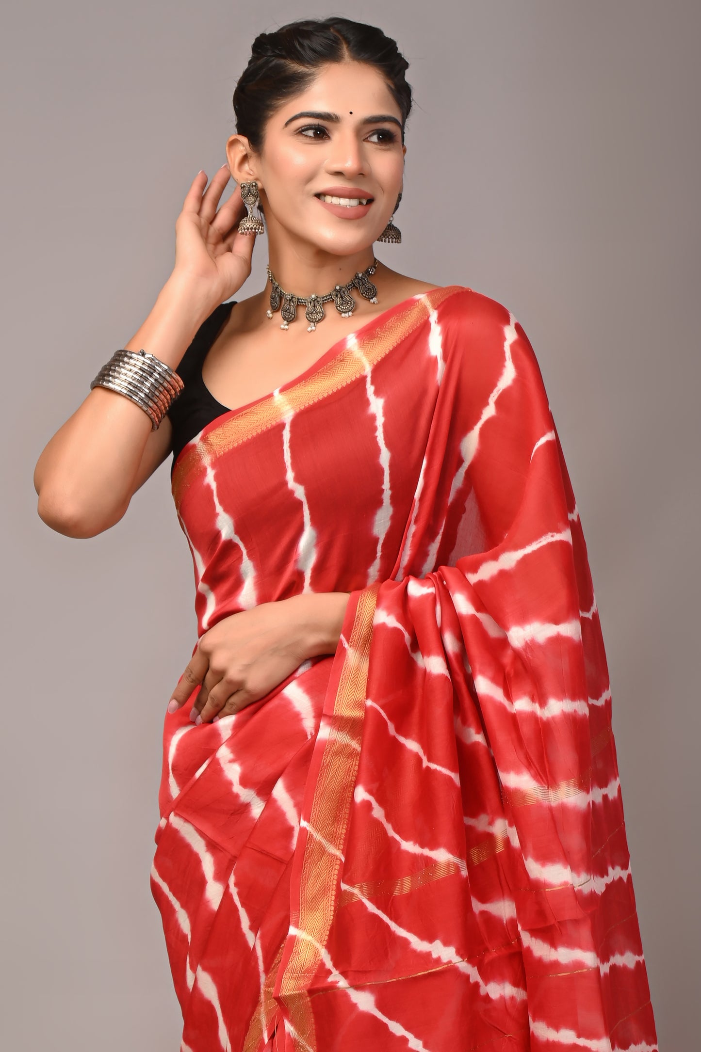Maheshwari — Crimson Shibori Stripe