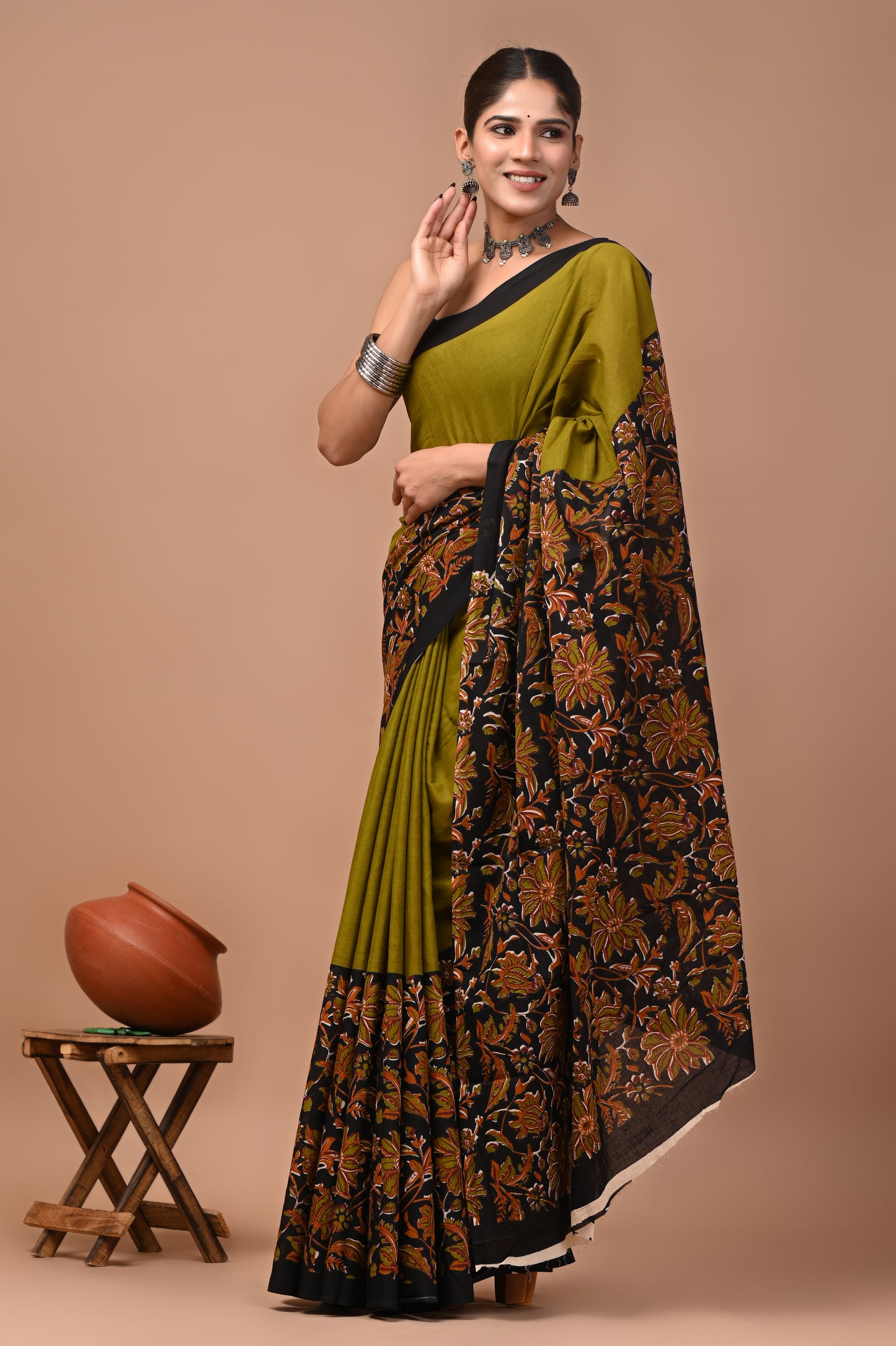 Ajrakh — Olive Floral Bloom