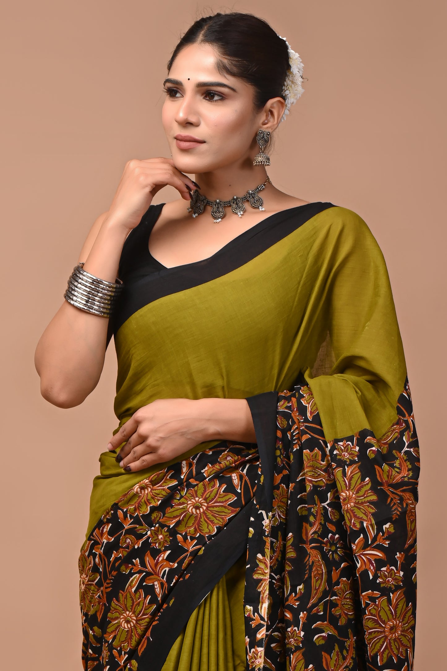 Ajrakh — Olive Floral Bloom