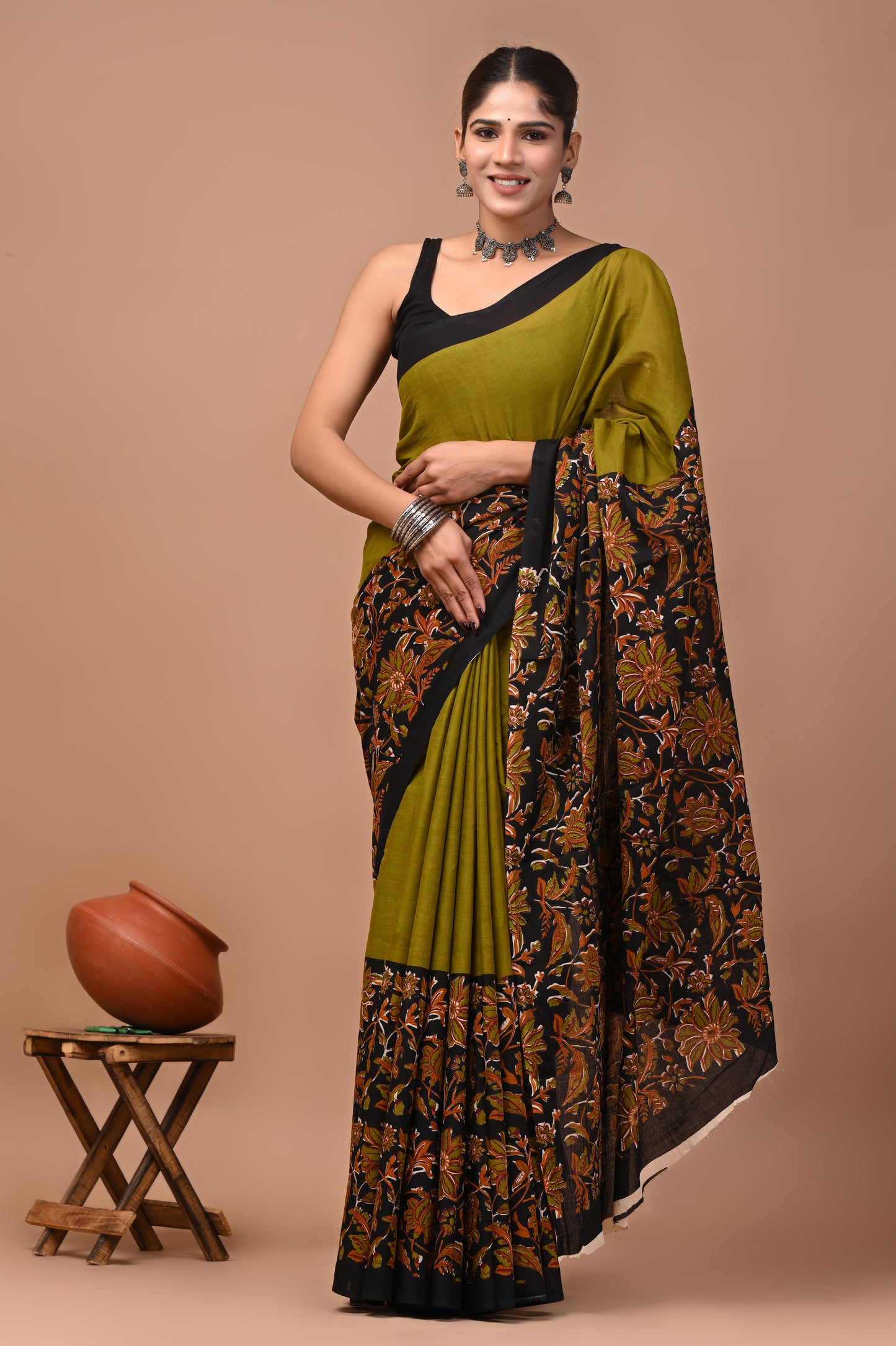 Ajrakh — Olive Floral Bloom