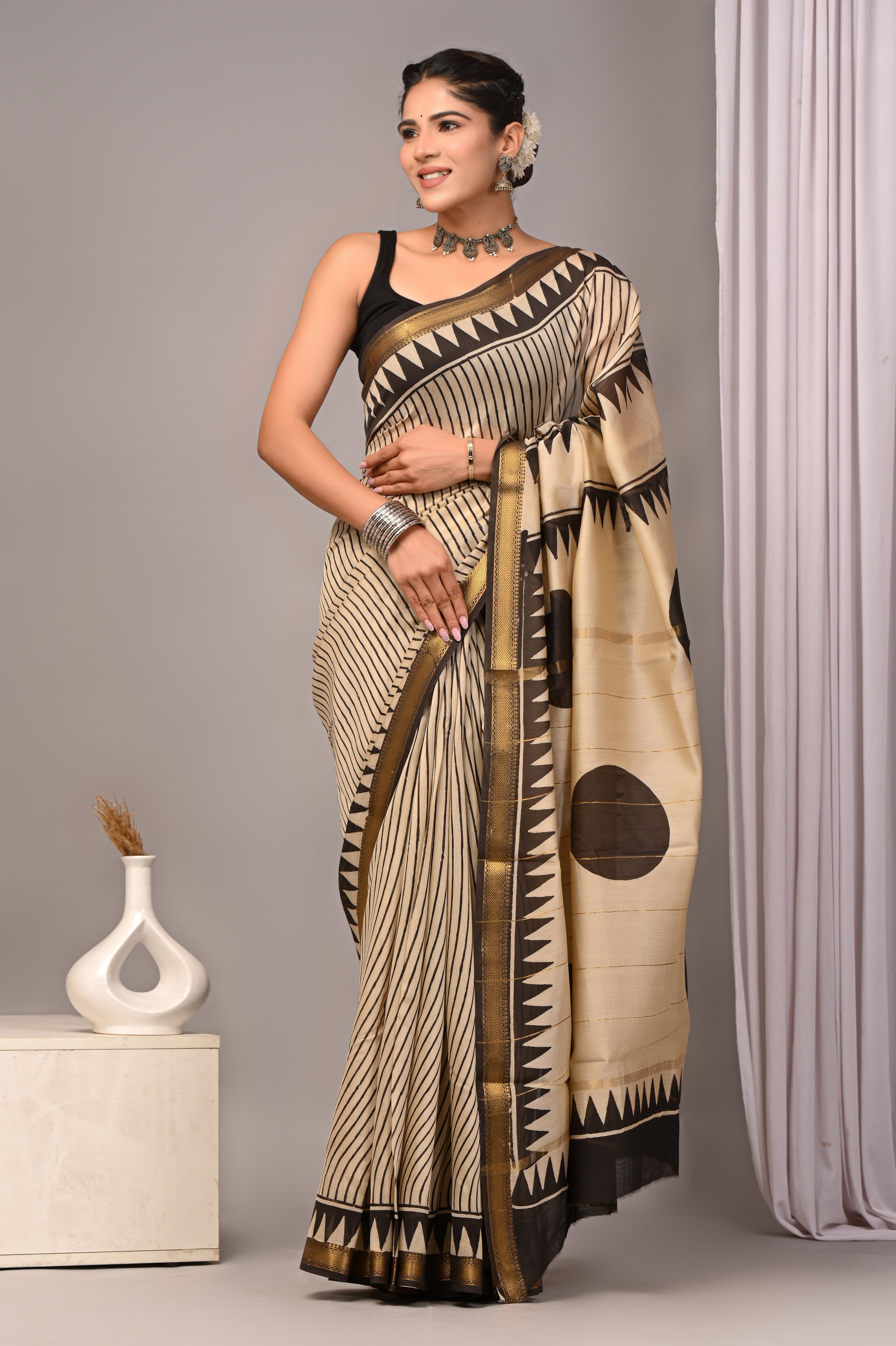 Maheshwari — Ivory Noir Stripe