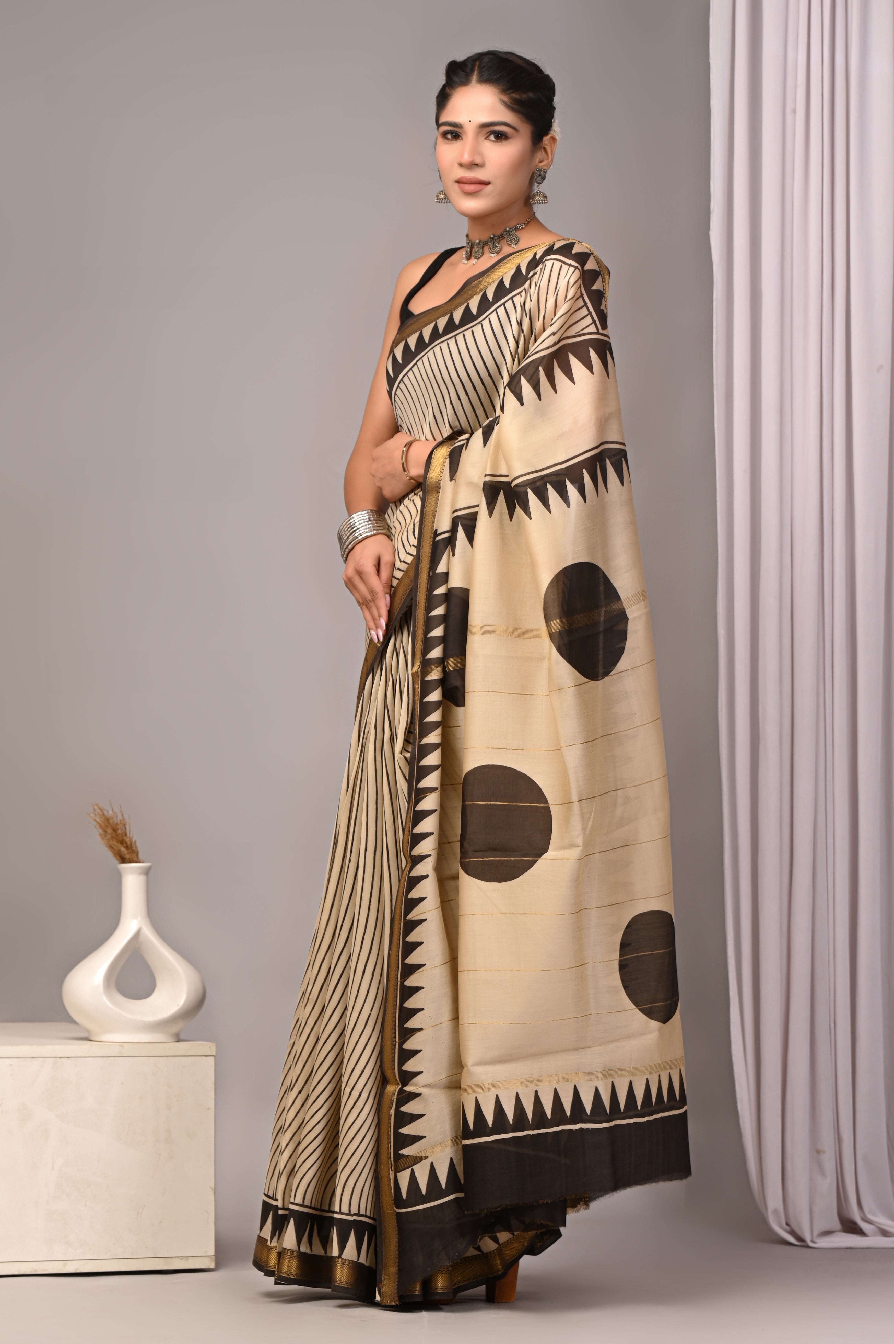 Maheshwari — Ivory Noir Stripe
