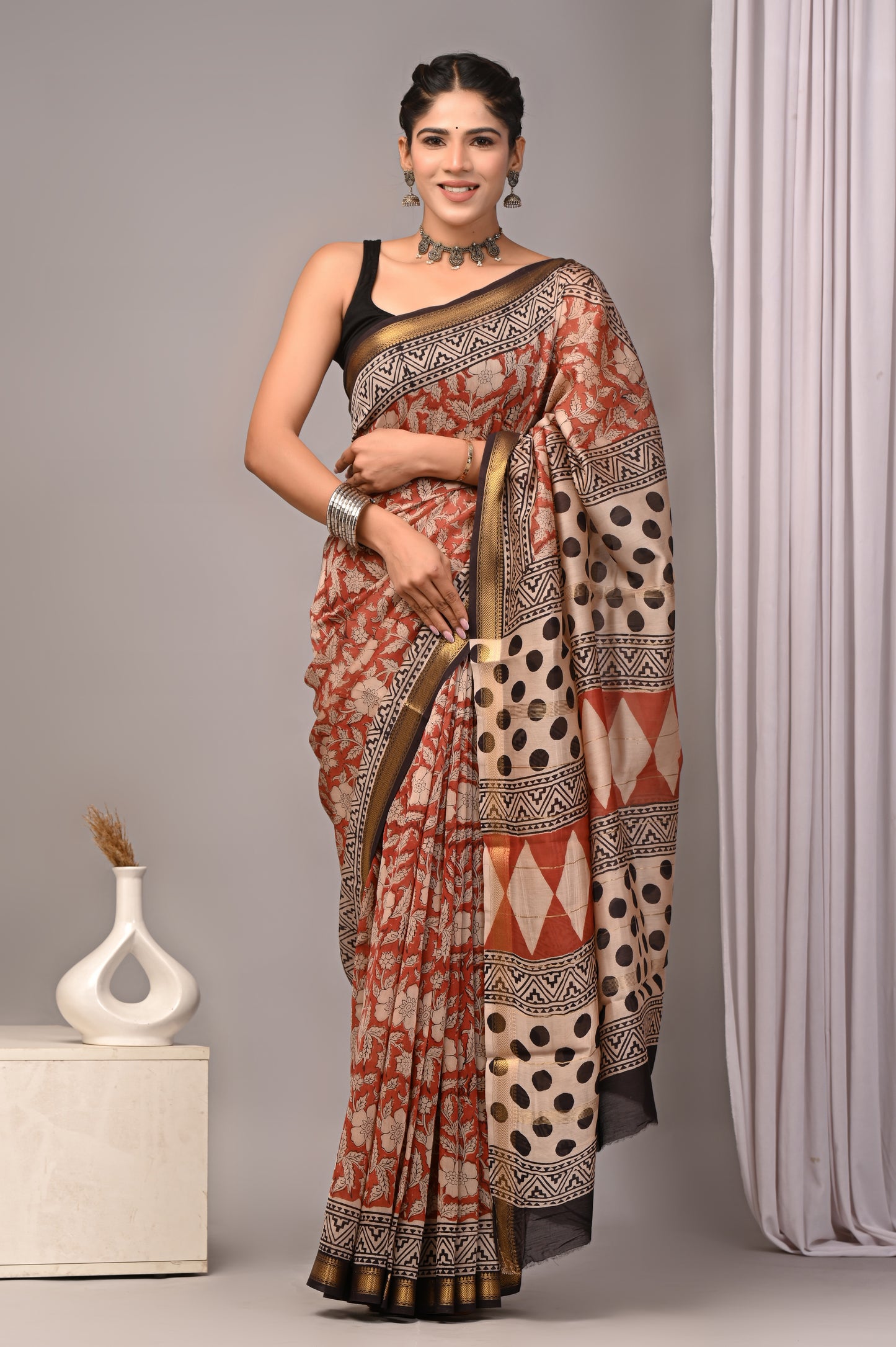 Maheshwari — Rust Floral Geometry
