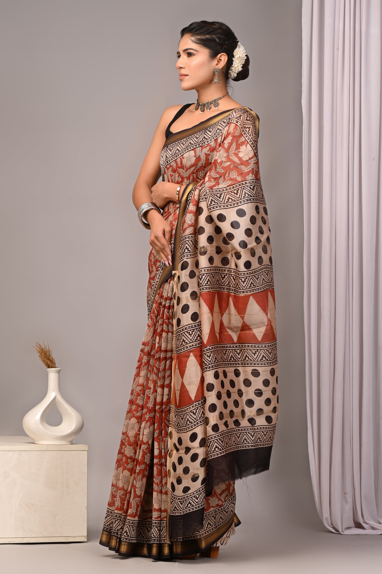 Maheshwari — Rust Floral Geometry