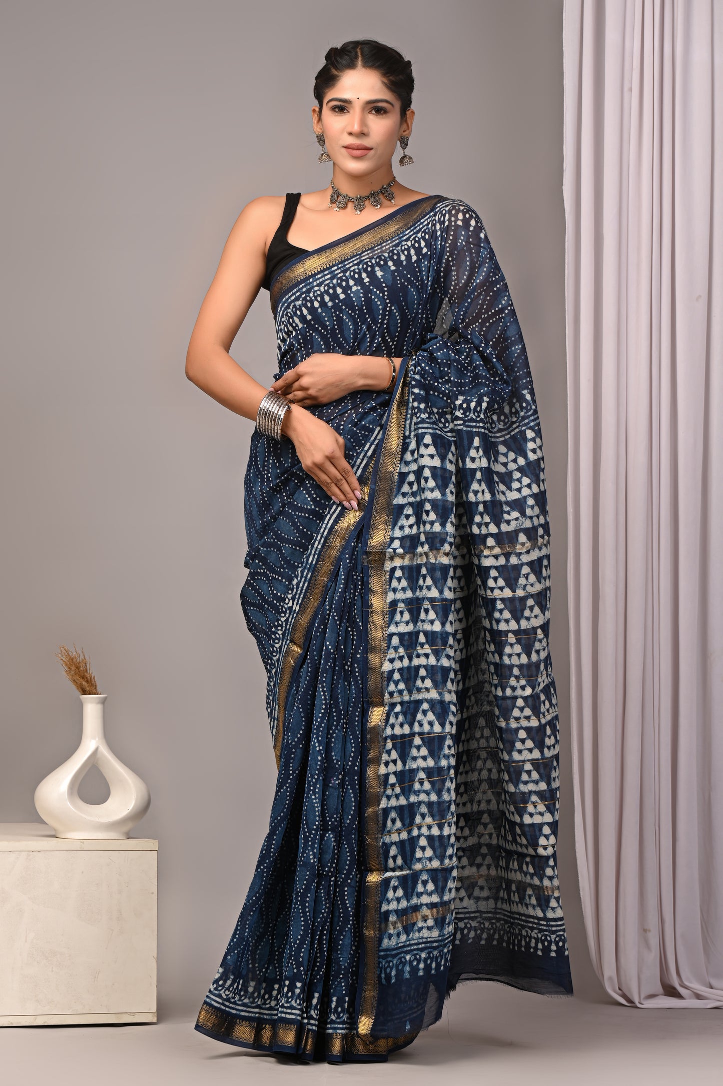 Maheshwari — Indigo Triangle Dot