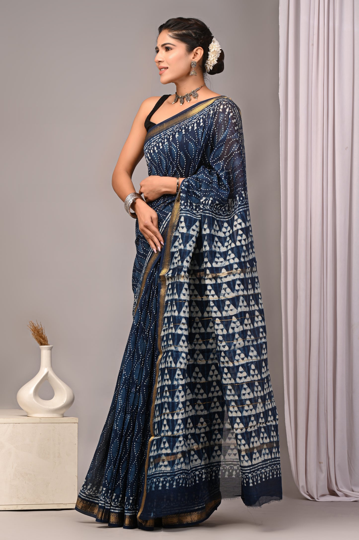 Maheshwari — Indigo Triangle Dot