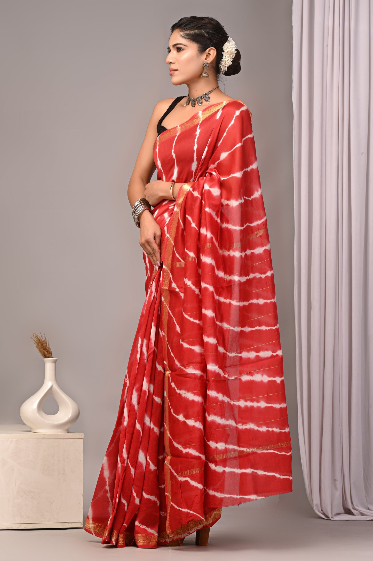 Maheshwari — Crimson Shibori Stripe