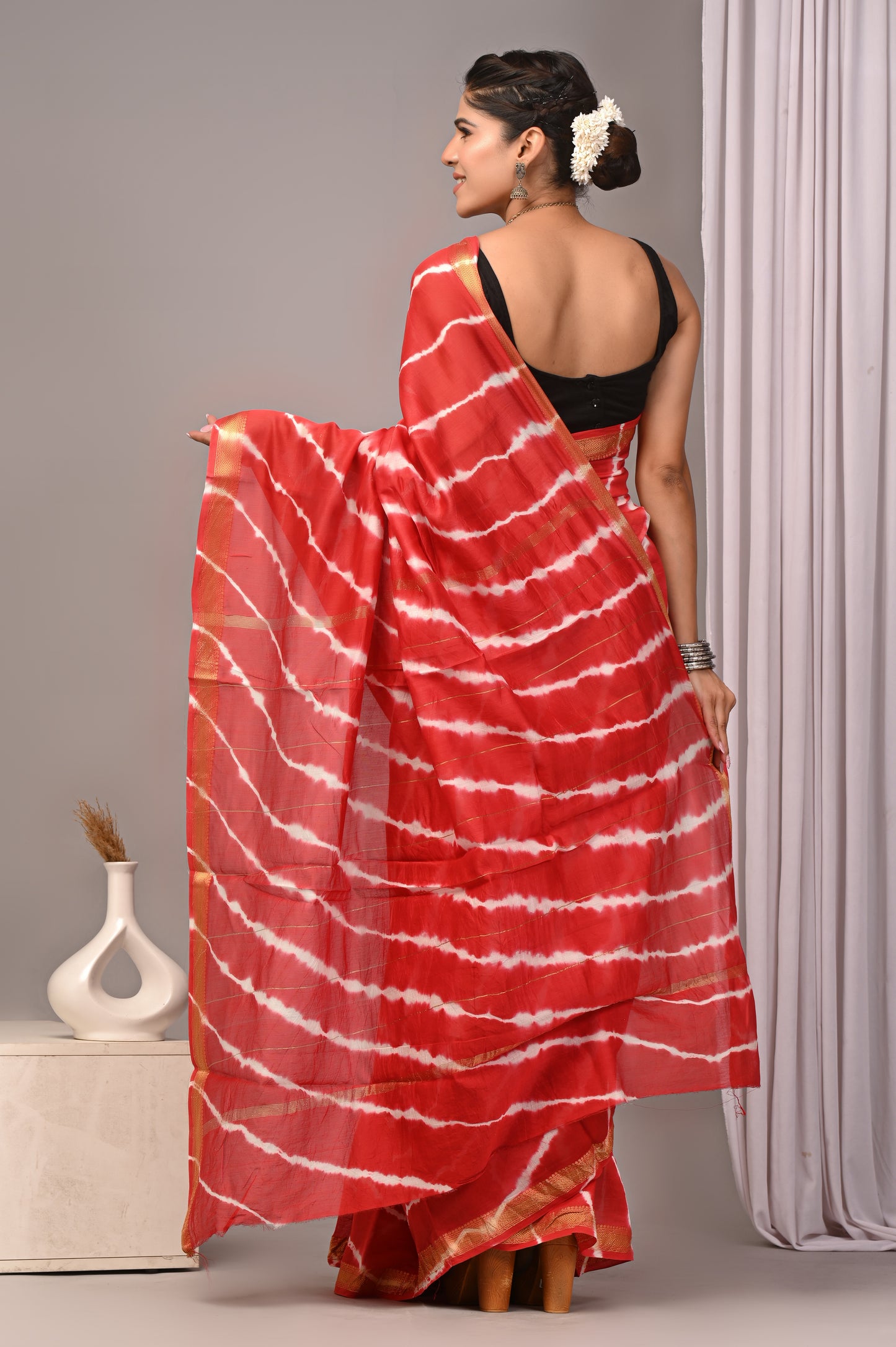 Maheshwari — Crimson Shibori Stripe