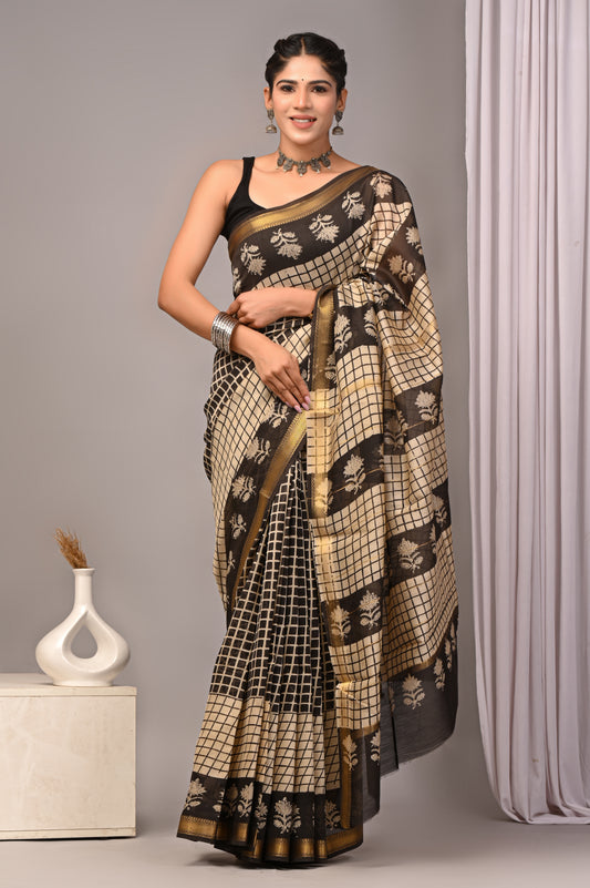 Maheshwari — Noir Grid Blossom