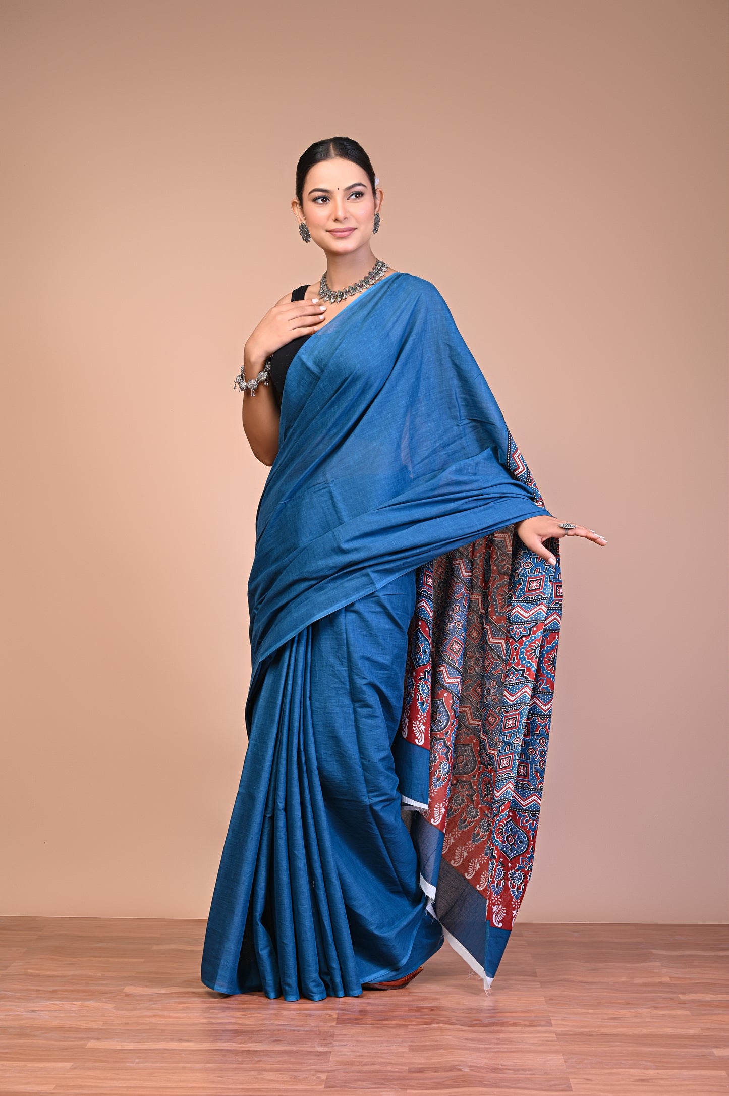 Ajrakh — Teal Geometric Pallu