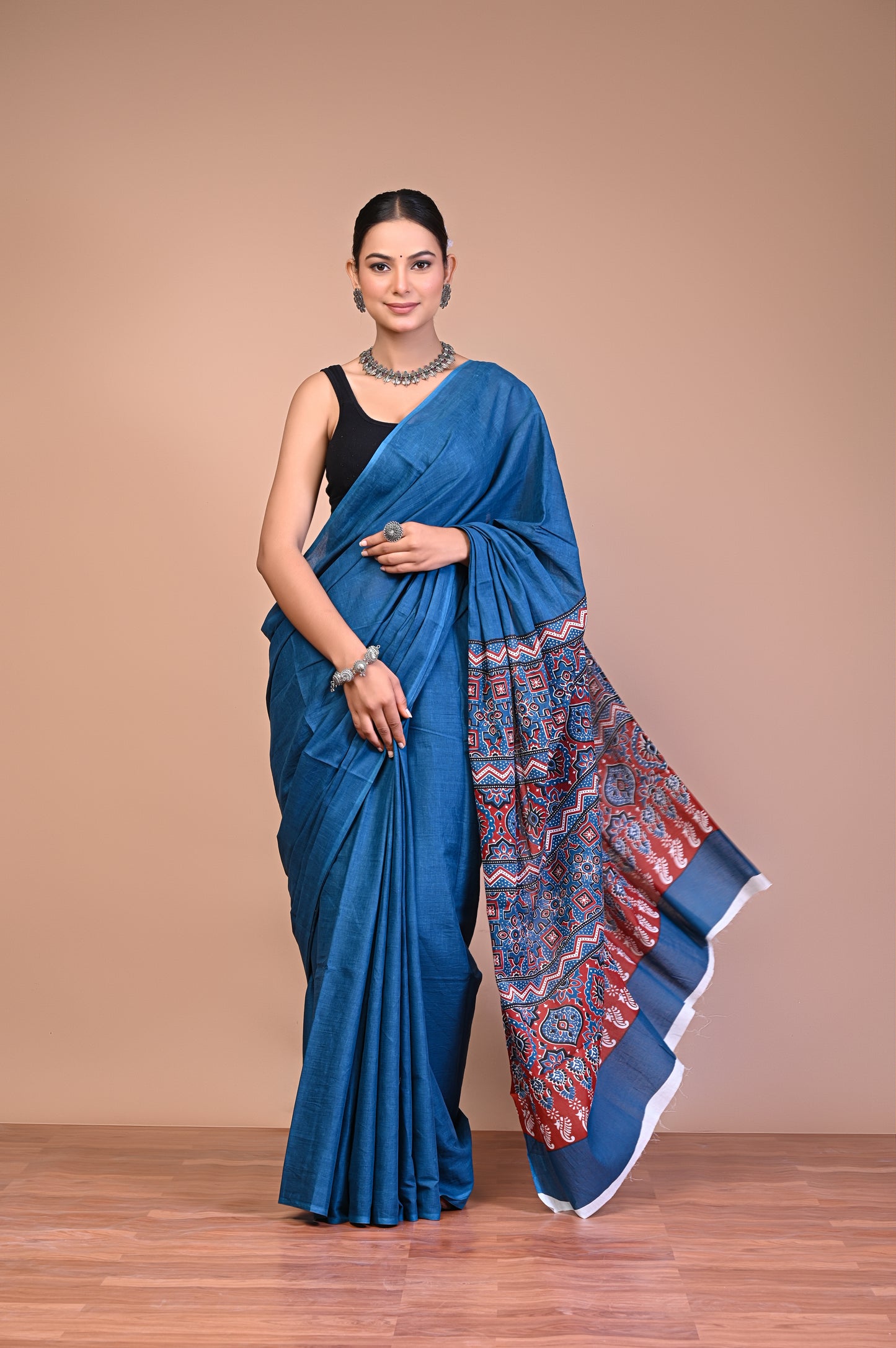 Ajrakh — Teal Geometric Pallu