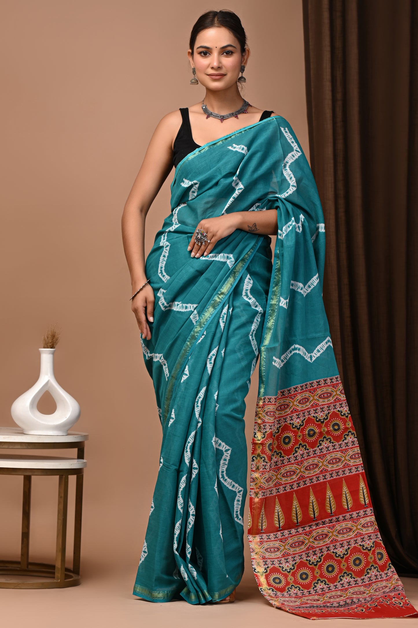 Zari Edit — Teal Shibori Zigzag