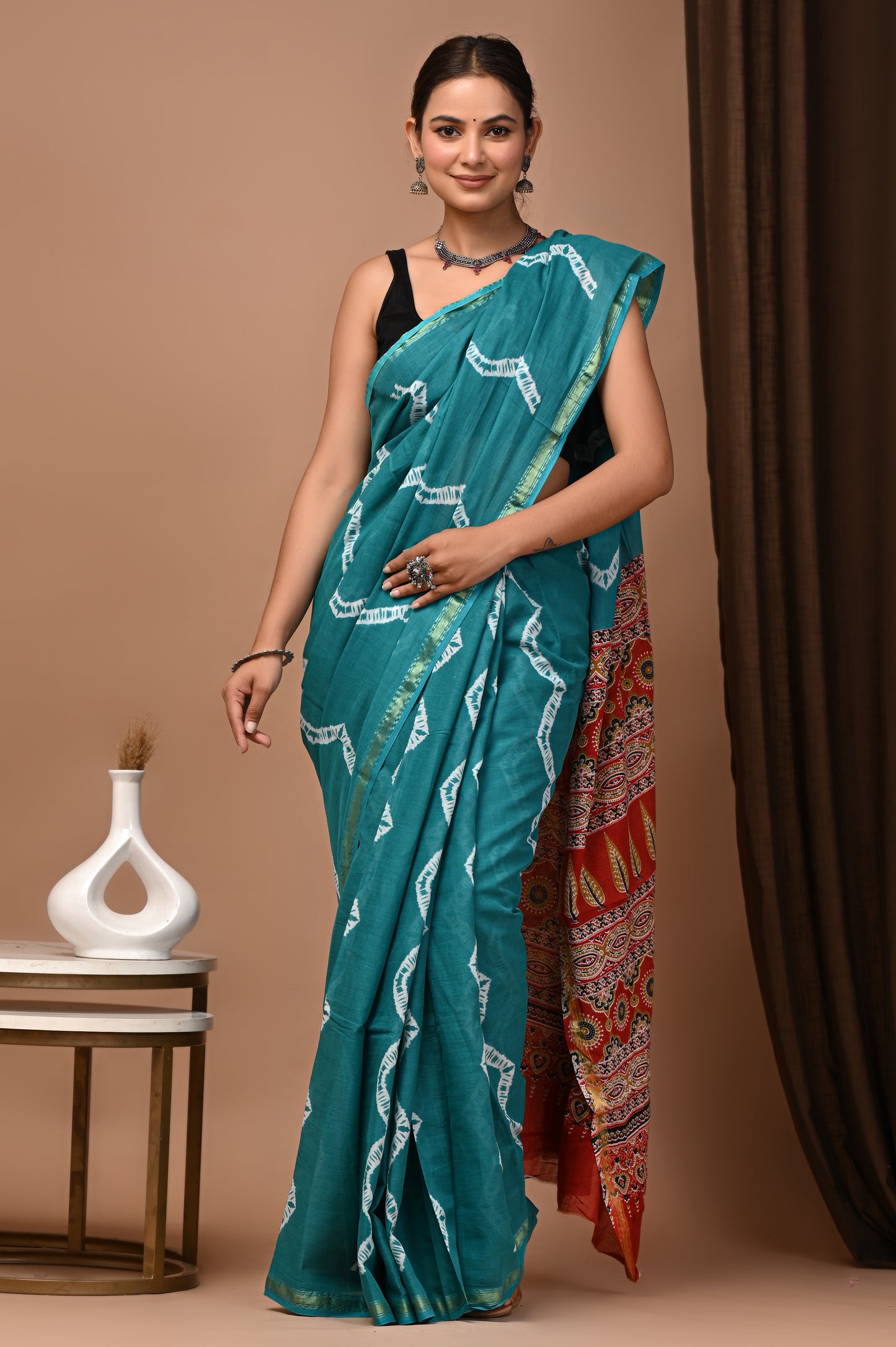 Zari Edit — Teal Shibori Zigzag