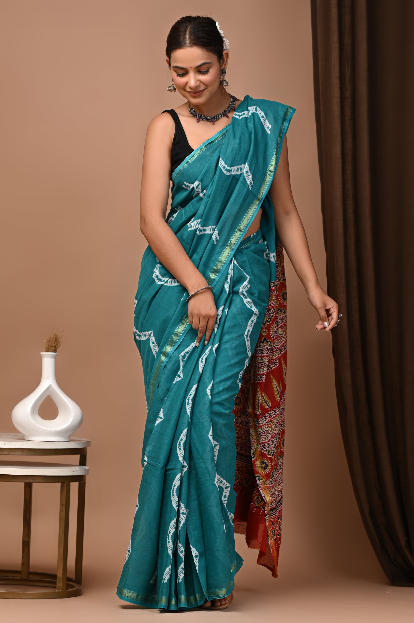 Zari Edit — Teal Shibori Zigzag