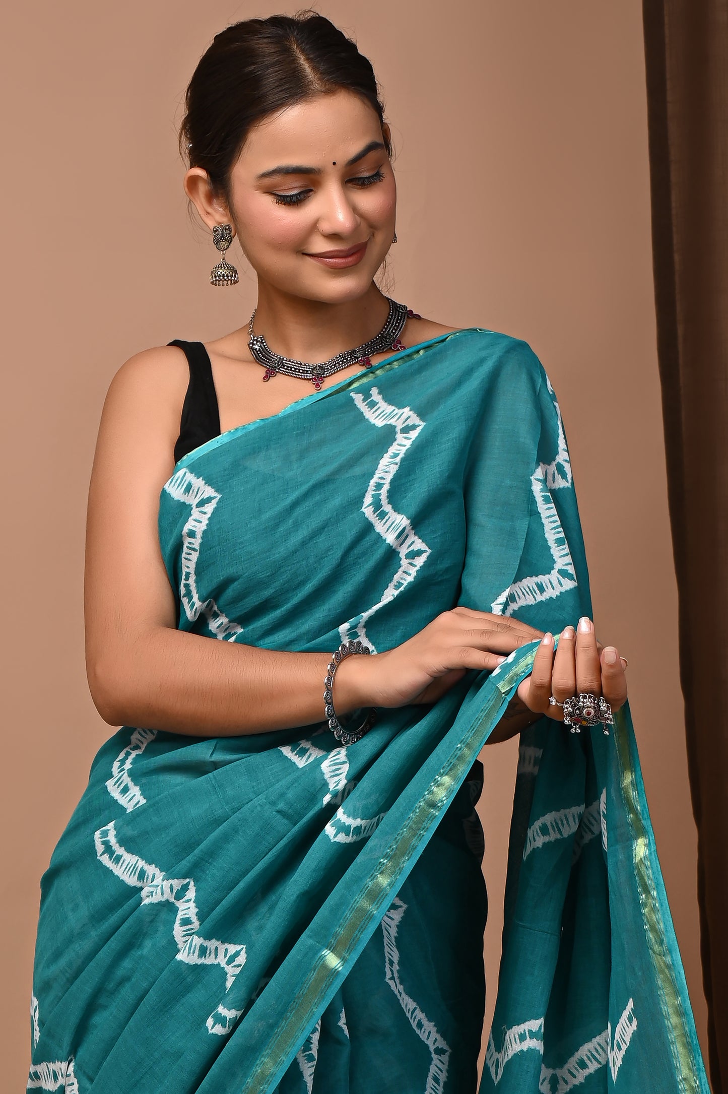 Zari Edit — Teal Shibori Zigzag