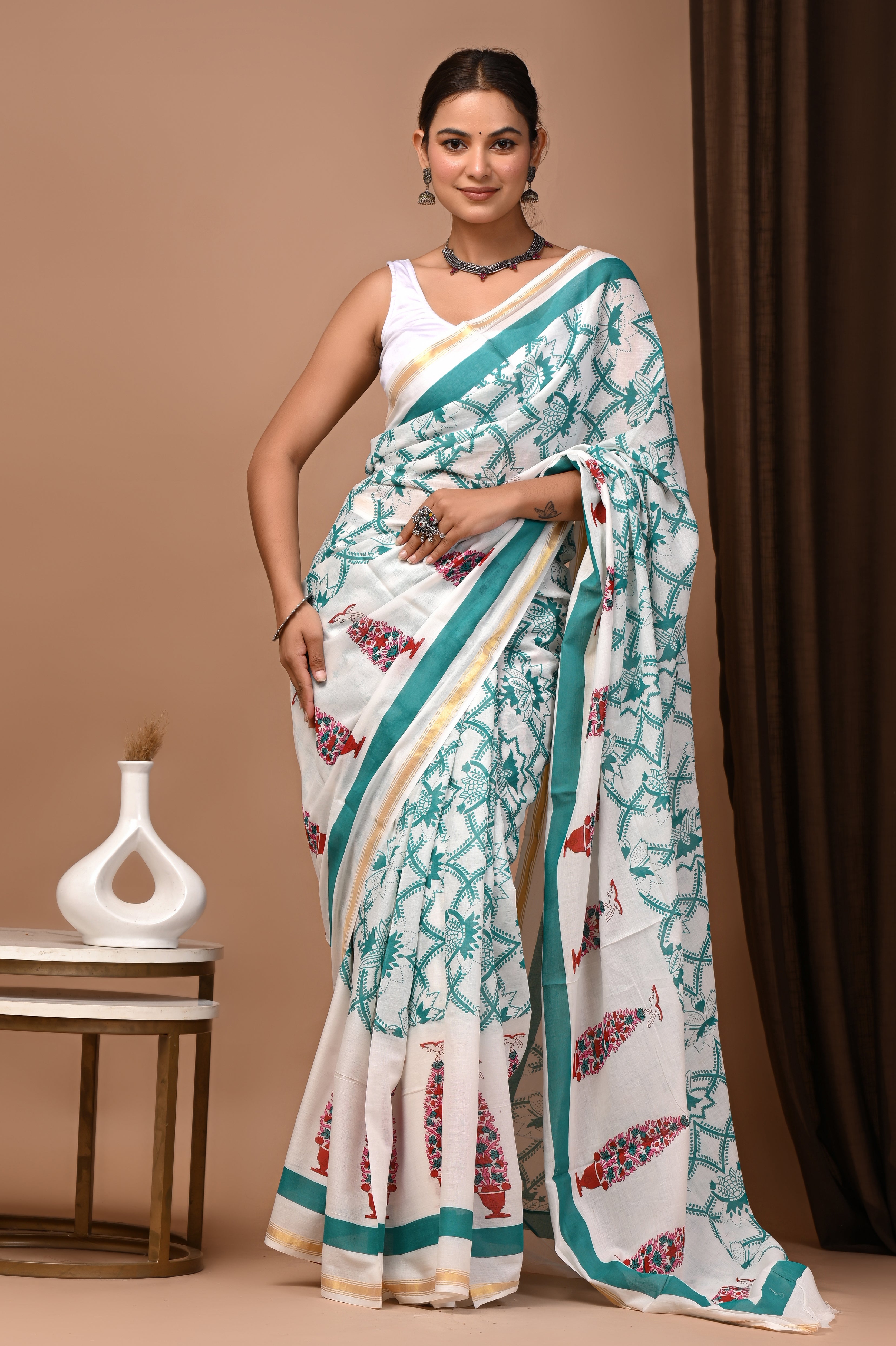 Zari Edit — Ivory Teal Garden
